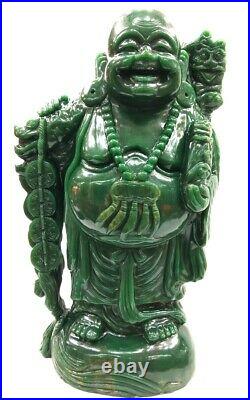 Rare Big Size Laughing Buddha Idol In Natural Columbian Green Jade 11291 gms