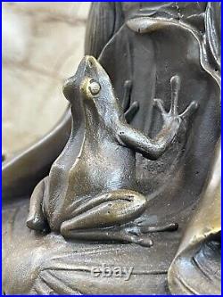 Rare Collectible Decorated Old Handwork Bronze Carve Frog Frogs Big Vase Figure