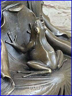 Rare Collectible Decorated Old Handwork Bronze Carve Frog Frogs Big Vase Figure