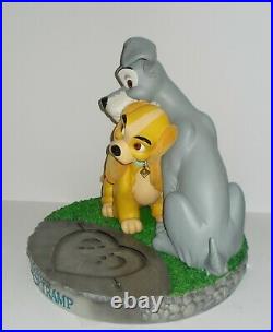 Rare Disney Lady & The Tramp Big Figurine On Base With Heart In Cement
