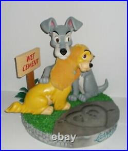 Rare Disney Lady & The Tramp Big Figurine On Base With Heart In Cement