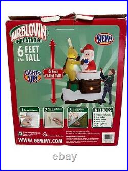 Rare Gemmy Christmas Airblown Inflatable Animated Reindeer Helping Santa 6 FT