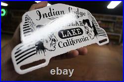 Rare Indian Lodge Big Bear Lake California Porcelain Metal Topper Sign Ford Gas