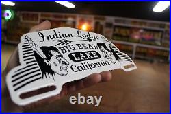 Rare Indian Lodge Big Bear Lake California Porcelain Metal Topper Sign Ford Gas