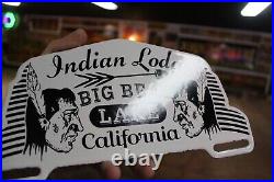 Rare Indian Lodge Big Bear Lake California Porcelain Metal Topper Sign Ford Gas