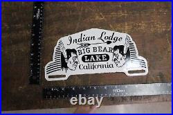 Rare Indian Lodge Big Bear Lake California Porcelain Metal Topper Sign Ford Gas