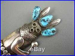 Rare Old Navajo Sterling Turquoise Mudhead Kachina Pin Brooch Ramone Platero Big