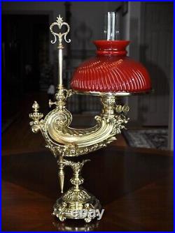 Rare P. E. Guerin New York, NY Large Harvard Student Oil Lamp Complete 1887