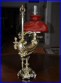 Rare P. E. Guerin New York, NY Large Harvard Student Oil Lamp Complete 1887