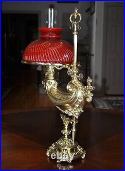 Rare P. E. Guerin New York, NY Large Harvard Student Oil Lamp Complete 1887