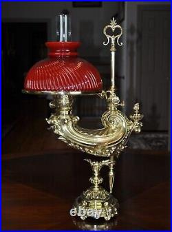 Rare P. E. Guerin New York, NY Large Harvard Student Oil Lamp Complete 1887