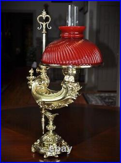 Rare P. E. Guerin New York, NY Large Harvard Student Oil Lamp Complete 1887