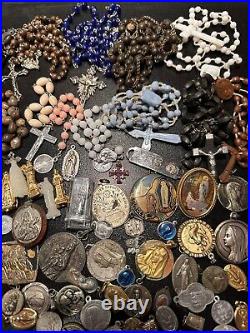 Rare Pretty Big Lot Religious Medals & Rosaries French Antique Rosary 10-20