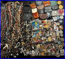 Rare Pretty Big Lot Religious Medals & Rosaries French Antique Rosary