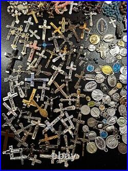 Rare Pretty Big Lot Religious Medals & Rosaries French Antique Rosary B-1