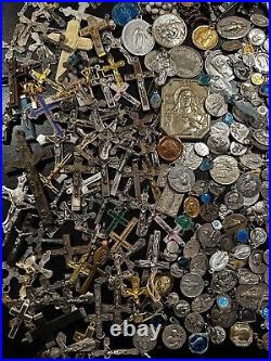 Rare Pretty Big Lot Religious Medals & Rosaries French Antique Rosary B-S-V