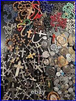 Rare Pretty Big Lot Religious Medals & Rosaries French Antique Rosary M-50