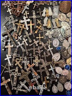 Rare Pretty Big Lot Religious Medals & Rosaries French Antique Rosary UP-2