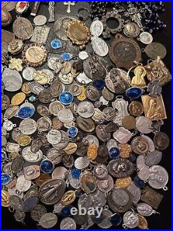 Rare Pretty Big Lot Religious Medals & Rosaries French Antique Rosary UP-2
