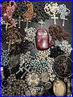Rare Pretty Big Lot Religious Silver Medals & Rosaries French Antique Rosary