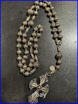 Rare Pretty Big Lot Religious Silver Medals & Rosaries French Antique Rosary