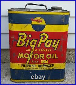 Rare Vintage 2 Gallon Big Pay Vacuum Process Motor Oil Can, XLNT Color