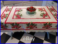 Rare Vintage BIG Red Cherry Bundles Tablecloth Draped Cherries White 60 X 51