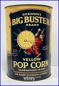 Rare Vintage Dickinson's Big Buster Brand Yellow popcorn can 10lb collectible