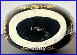 Rare Vintage Limoges France Black 24K Gold Porcelain Big Size Vase withLion Handle