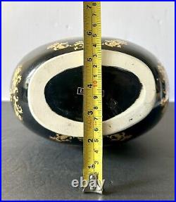 Rare Vintage Limoges France Black 24K Gold Porcelain Big Size Vase withLion Handle