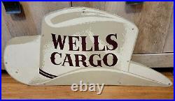 Rare Vintage Original WELLS CARGO Cowboy Hat Metal/Aluminum Truck Big Rig Sign
