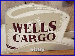 Rare Vintage Original WELLS CARGO Cowboy Hat Metal/Aluminum Truck Big Rig Sign