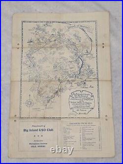 Rare Vintage World War II Big Island USO Club Island of Hawaii Map Hilo Bay Map