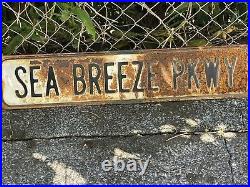 Rare Vtg Sea Breeze Pkwy Big Island Hawaii Porcelain Ocean View Street Sign