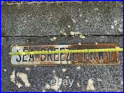 Rare Vtg Sea Breeze Pkwy Big Island Hawaii Porcelain Ocean View Street Sign