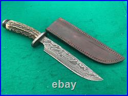 STEKETEE COWBOY STAG, JASPER DAMASCUS rare BIG BOWIE FIGHTER KNIFE