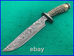 STEKETEE COWBOY STAG, JASPER DAMASCUS rare BIG BOWIE FIGHTER KNIFE