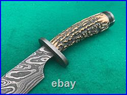 STEKETEE COWBOY STAG, JASPER DAMASCUS rare BIG BOWIE FIGHTER KNIFE