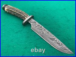 STEKETEE COWBOY STAG, JASPER DAMASCUS rare BIG BOWIE FIGHTER KNIFE