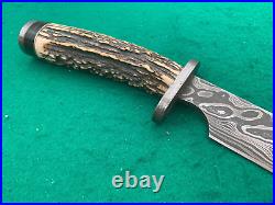 STEKETEE COWBOY STAG, JASPER DAMASCUS rare BIG BOWIE FIGHTER KNIFE