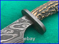 STEKETEE COWBOY STAG, JASPER DAMASCUS rare BIG BOWIE FIGHTER KNIFE