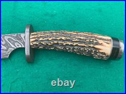 STEKETEE COWBOY STAG, JASPER DAMASCUS rare BIG BOWIE FIGHTER KNIFE