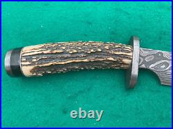 STEKETEE COWBOY STAG, JASPER DAMASCUS rare BIG BOWIE FIGHTER KNIFE