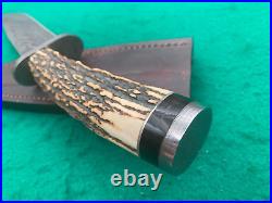 STEKETEE COWBOY STAG, JASPER DAMASCUS rare BIG BOWIE FIGHTER KNIFE