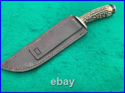 STEKETEE COWBOY STAG, JASPER DAMASCUS rare BIG BOWIE FIGHTER KNIFE