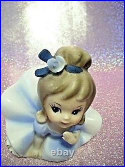 SUPER RARE VTG Napco Blue Big Bow Blue Eyes Girl Bloomer Figurine