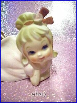 SUPER RARE VTG Napco Pink Big Bow Blue Eyes Girl Angel Bloomer Figurine