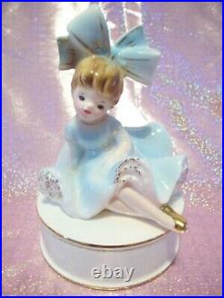 SUPER RARE VTG Napco Pink Big Bow Blue Eyes Girl Angel Bloomer Figurine