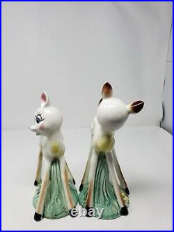 Set of 2 Vtg RARE White Long Leg Bambi Deer Japan Ceramic Porcelain 10'' BIG EYE