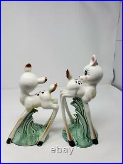 Set of 2 Vtg RARE White Long Leg Bambi Deer Japan Ceramic Porcelain 10'' BIG EYE